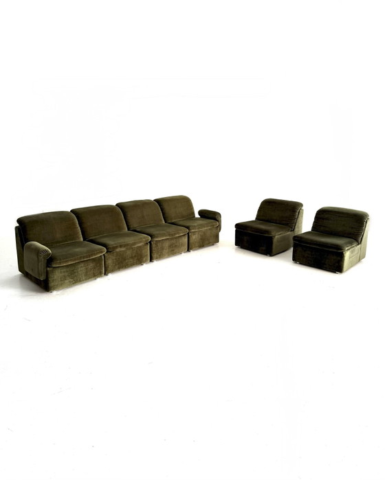 Divano modulare vintage a 6 pezzi in velluto, Italia '80 – Divani modulari, Wood, Plastic (photo 14 of 15)