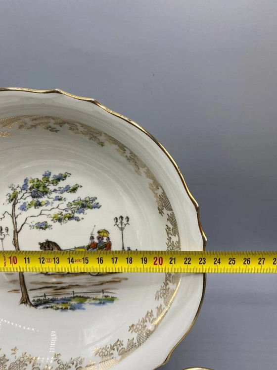 Limoges CD Porcelain Dessert Set, Polychrome Equestrian Promenade Scenes, Gilded Frieze, 9 Pieces (photo 4 of 6)