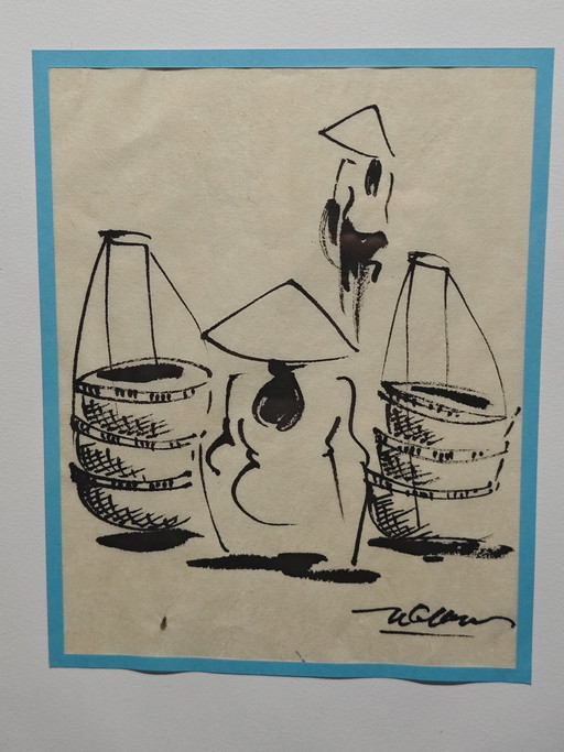 Inkttekening, Vietnam, midden 20e eeuw