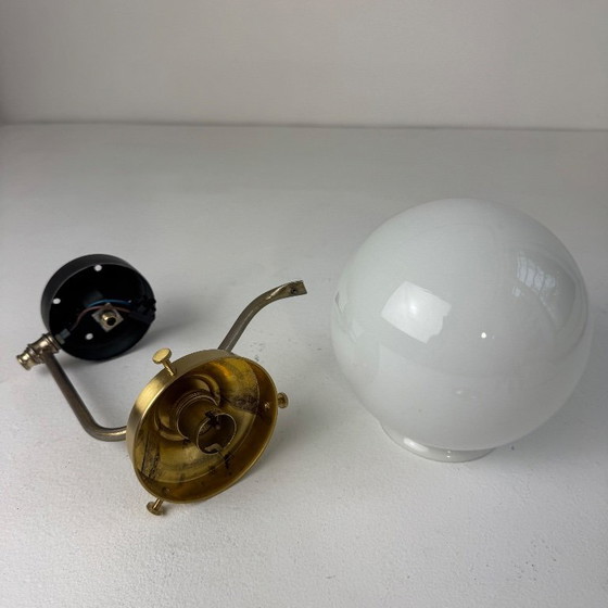 Image 1 of VINTAGE BRASS & OPALINE WALL LIGHT