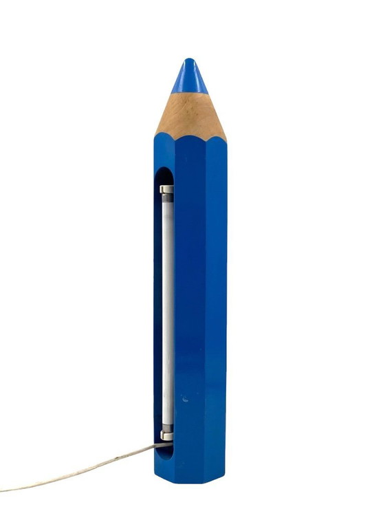 Image 1 of Michel Aroutcheff, postmodern blue Pencil table lamp, Ed. Vilac France 1980s