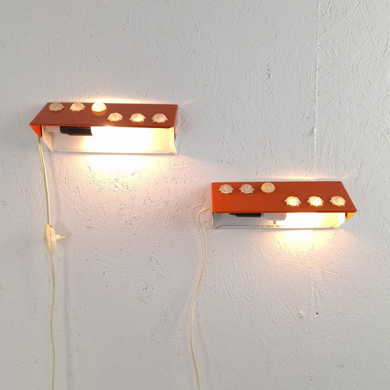 Image 1 of 2x vintage wall lamp bedside lamp orange/red Herda 70s