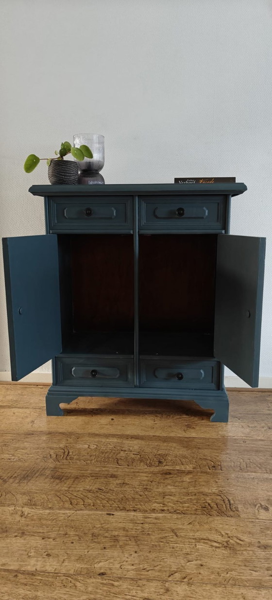 Image 1 of Unieke Petrol blauwgrijs Vintage Kast – Handgeschilderd