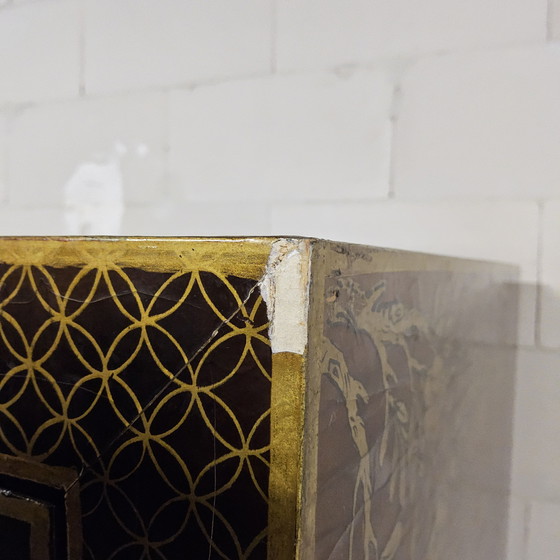 Image 1 of Vintage Chinese cabinet birds & flowers, red & gold (bohemian) Asian cabinet