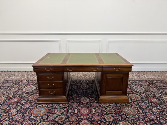 Grande Scrivania da Partner Inglese – Scrivanie, Leather, Wood (photo 4 of 20)