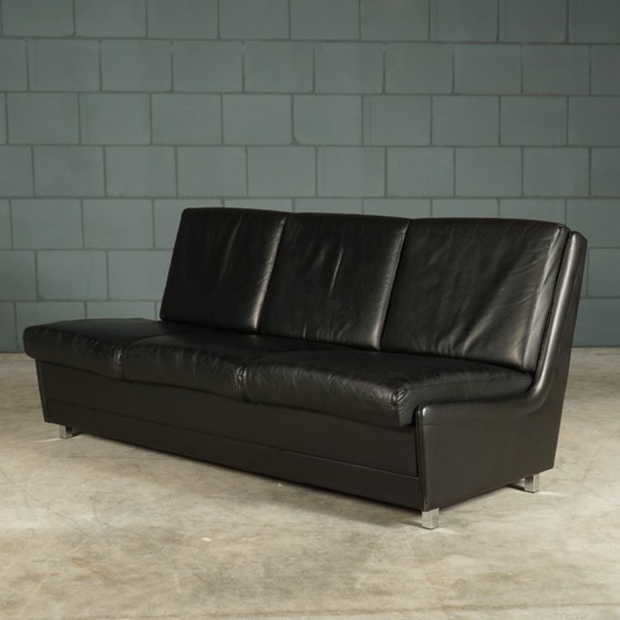 Image 1 of Set schwarzer Ledersofas aus der Mitte des Jahrhunderts – 1960er Jahre