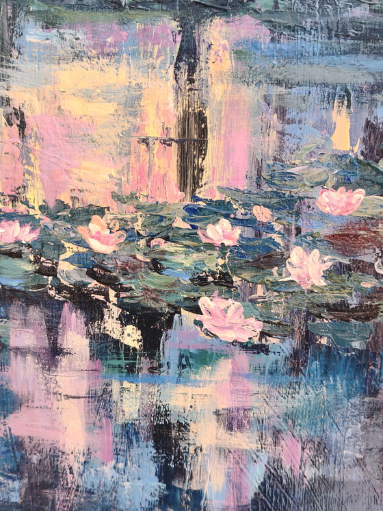 Image 1 of Boat tour in the Danube Delta, canvas painting, acrylic, palette knife