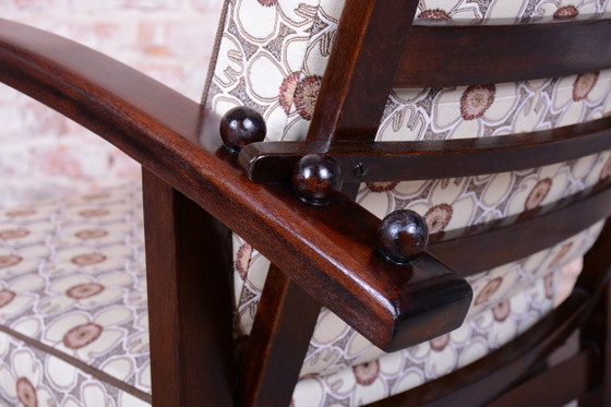 Poltrona Art Déco regolabile restaurata, di Thonet, Faggio, Lucidata, Ceca, anni '20, Poltrone, Tessile, Legno (foto 5 di 15)