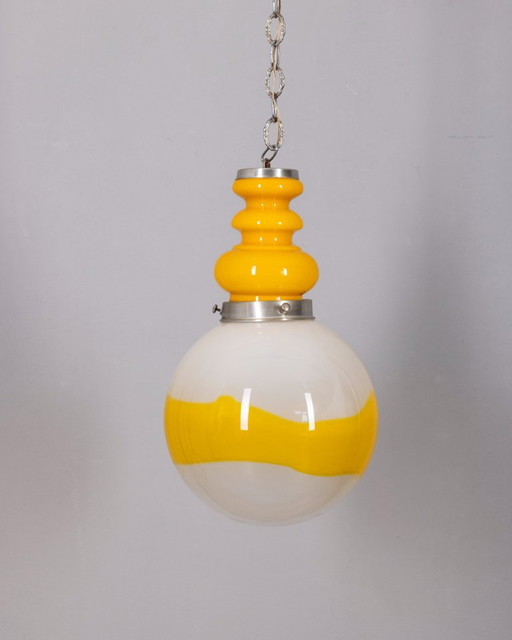 Lámpara de araña italiana vintage de cristal amarillo, estilo era espacial, década de 1970. – kroonluchters, Glass