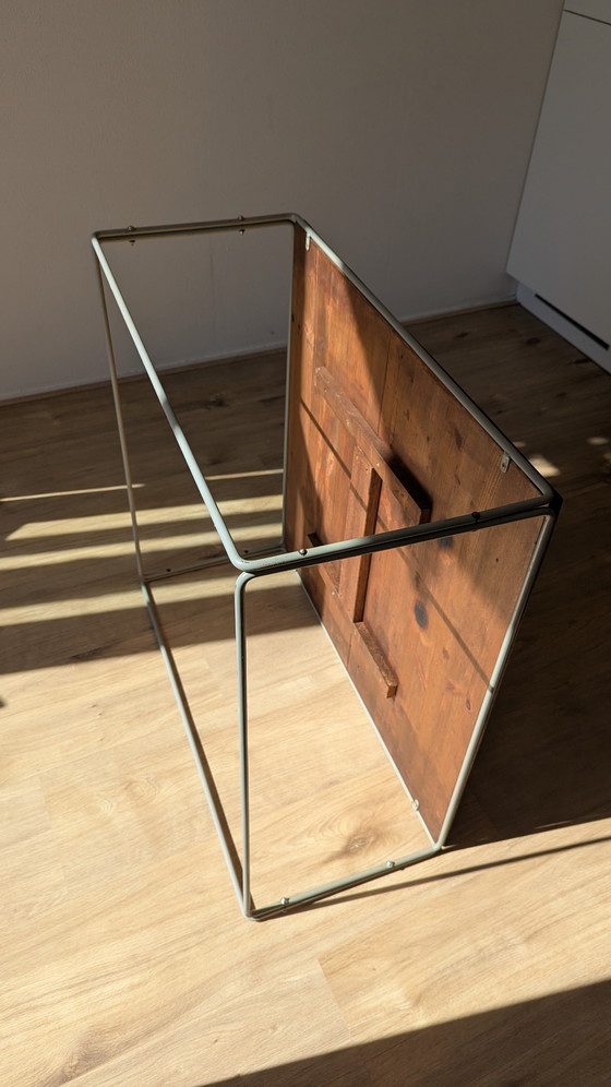 Image 1 of Mid-Century Cube Coffee Table pine wood Top Aluminium Frame