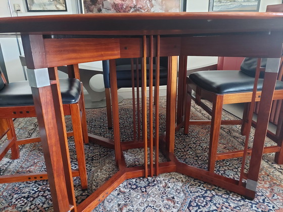 Image 1 of 4 Times Leather Upholstered Dining Chairs and Dining Table by Schuitema Stadskanaal