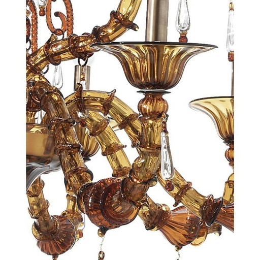 Handgefertigter, moderner brauner Ca’ Rezzonico-Kronleuchter mit geschwungenen Muranoglas-Details