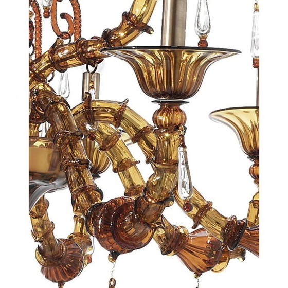 Image 1 of Handgefertigter, moderner brauner Ca’ Rezzonico-Kronleuchter mit geschwungenen Muranoglas-Details