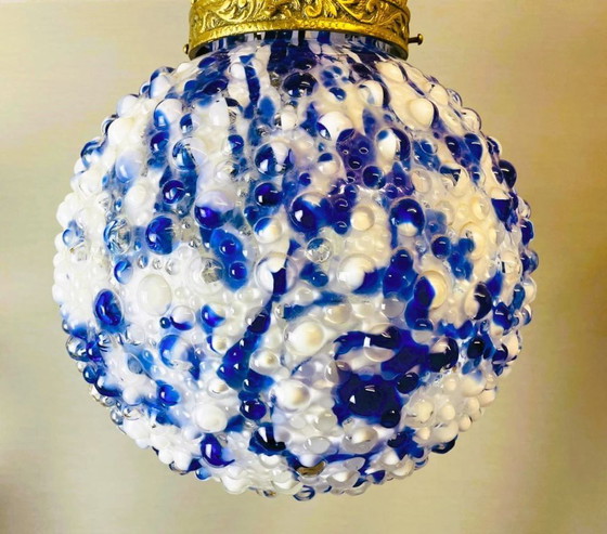 Image 1 of Lampada a sospensione gigante in vetro di Murano blu