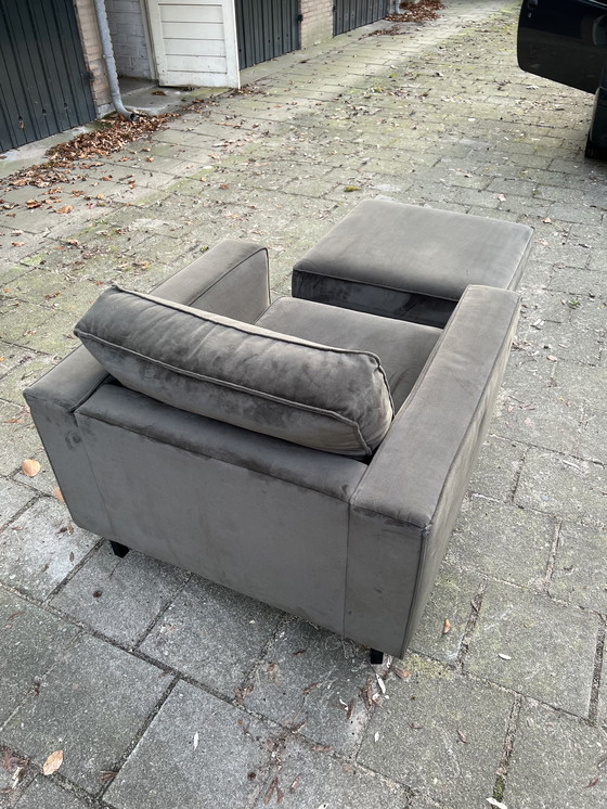 Image 1 of WOOOD Robin armchair warm green velvet with ottoman