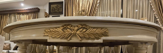 Image 1 of Grand Louis XVI Style Dining Suite: Large Oval Table & 10 Medallion Chairs (Solid Walnut)