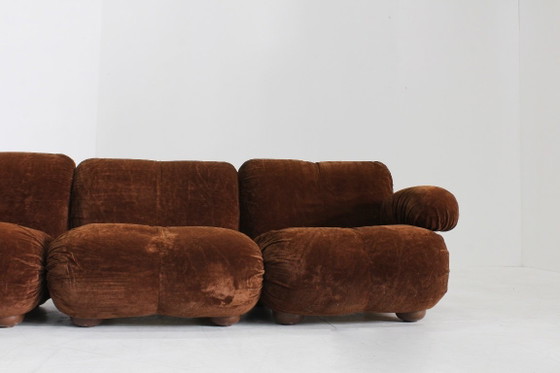Modulaire bank, bruin fluweel-achtig, Modulaire banken, Textiel, Vintage (foto 4 van 10)