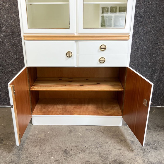 Image 1 of Kitchen cupboard with pull-out and bread compartment, solid wood, 1950s