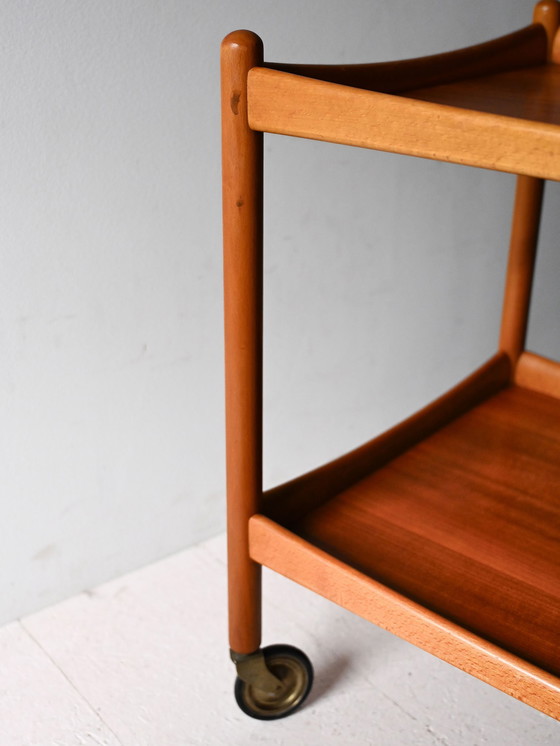 Image 1 of Chariot vintage scandinave en teck et hêtre