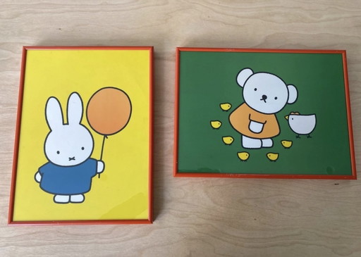 Due cornici arancioni con stampa offset, disegni di Miffy del 1996