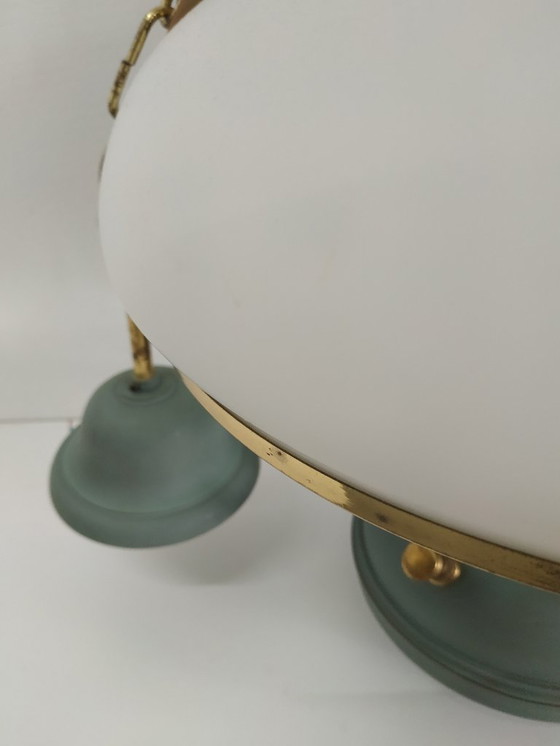 Image 1 of Schitterende Retro/vintage (elektrische)  mushroom 'olielamp' plafondlamp met 2 lichtbronnen 