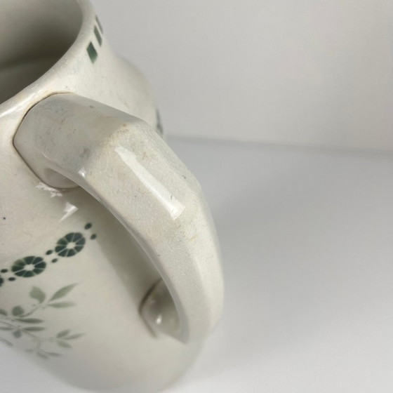 Image 1 of Antique earthenware pitcher, green floral decoration, ironstone, late 19th - early 20th century