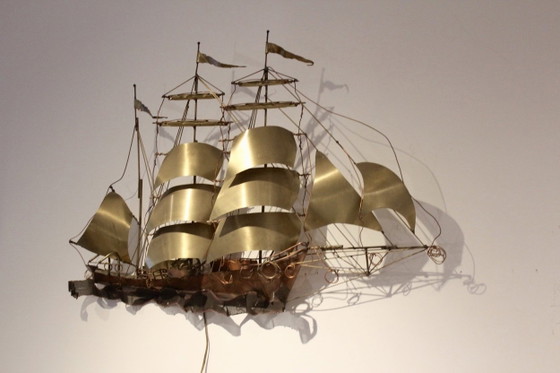 Daniel d’Haeseleer Zeilschip Wandlamp Sculptuur, Wandlampen, Koper, Messing (foto 4 van 9)