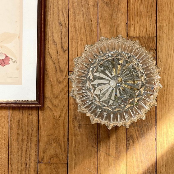 Image 1 of Lampada da parete/soffitto in vetro stampato, illuminazione vintage anni '70-'80