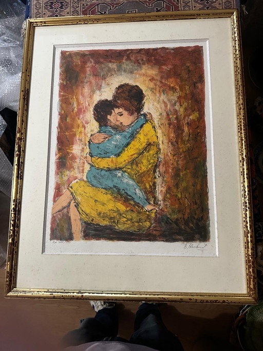 Bertoldot Taubert (1915–1974), Mutter und Kind, Lithografie, signiert EA 23/25, gerahmt – lithos zeefdrukken, Glass, Paper