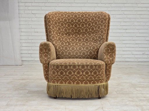 1960s, Danish Armchair, Furniture Velour, Beech Wood – fauteuils, Textile (photo 2 of 17)