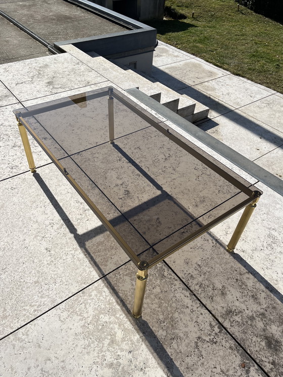 Image 1 of Tavolino in ottone vintage con piano in vetro fumé