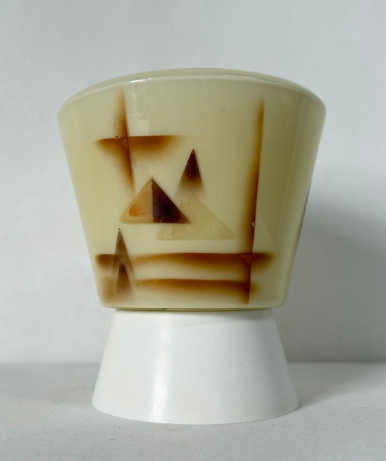 Image 1 of Vintage Art Deco plafondlamp crème met print jaren dertig