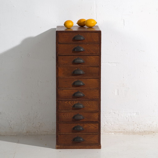 Cassettiera giapponese a dieci cassetti per artista – Periodo Showa (ca. 1950–1979)