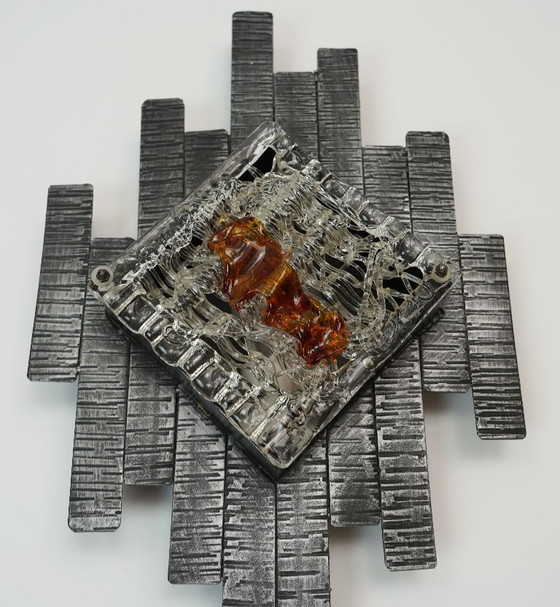 Applique da parete in ferro battuto e vetro in stile brutalista di metà secolo, anni '60/'70. – Iron, Glass (photo 2 of 12)