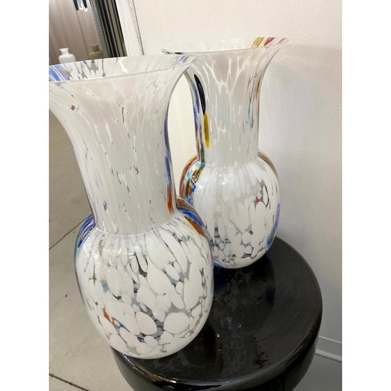 Image 1 of Set de 2 Vases Contemporains Sphère Murrine en Verre de Murano avec Murrine Multicolore Comme Venini Style