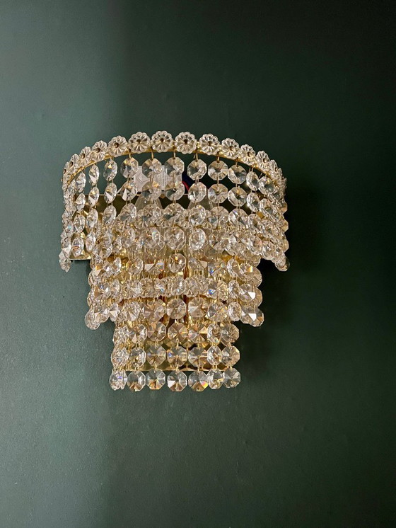 Image 1 of Set di 2 applique in cristallo di metà secolo, lampada Beethoven anni '50-'60, realizzate in ottone/Swarovski di alta qu