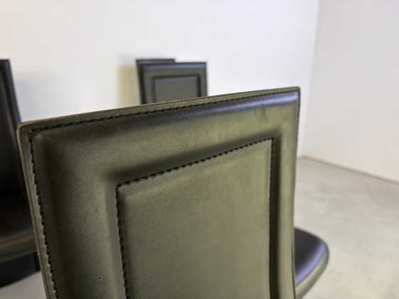 Vintage Zwart Lederen Eetkamerstoelen, Set van 6, Jaren 80 – Leather (photo 8 of 9)