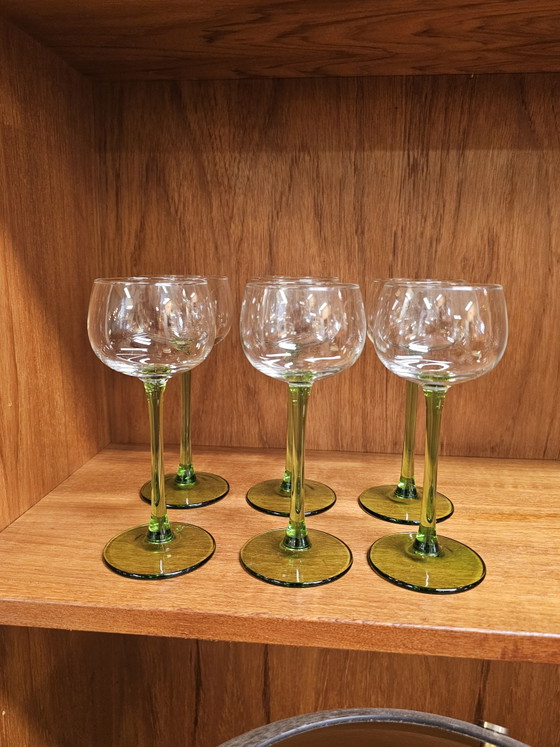 Set Van 6 Vintage Wijnglazen Groene Voet Glazen Groen – Glazen & Karaffen, Glass (photo 3 of 8)