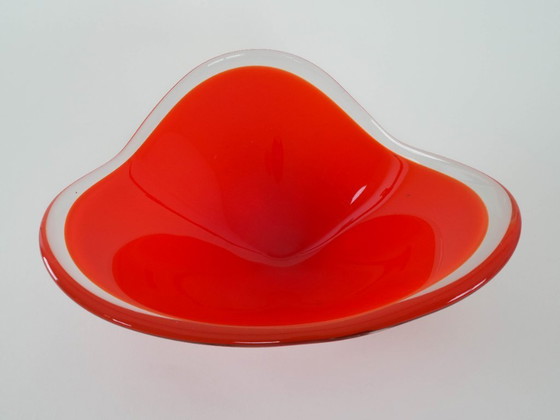 Image 1 of Rode schaal, Murano glas, Italiaans design, jaren 60, gemaakt in Italië