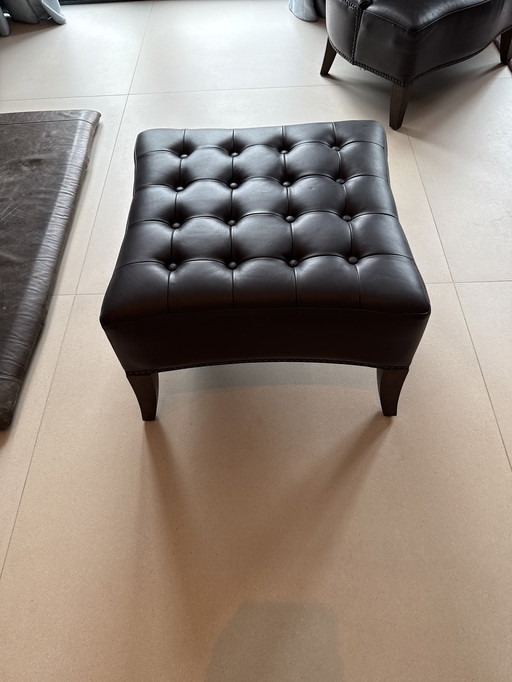 Pouf / poggiapiedi / sgabello in pelle marrone scuro Sam (Piet Boon)