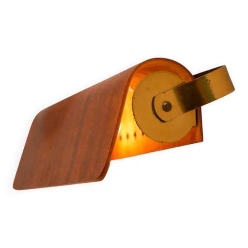 Applique murale vintage en teck. Lampe murale scandinave classique du milieu du siècle.