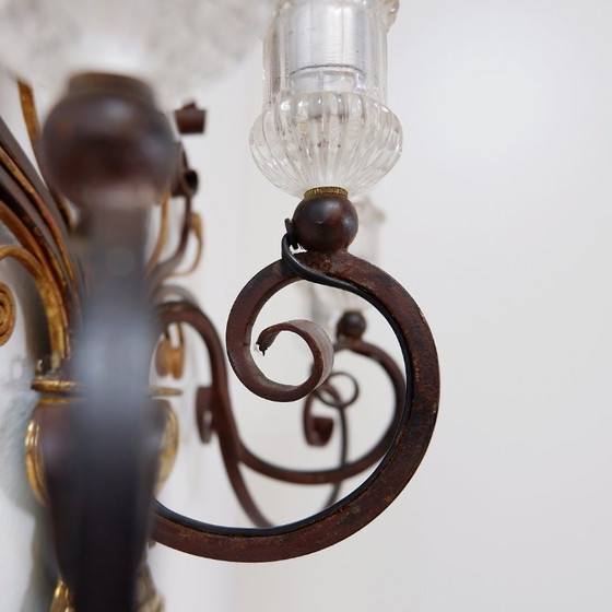 Image 1 of Aplique de hierro forjado y cristal, estilo Maison Baguès