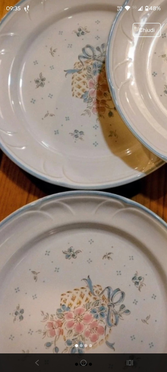 Image 1 of Set of 6 Country Basket Japan Vintage 1980s Dessert Plates + 1 Free Gift