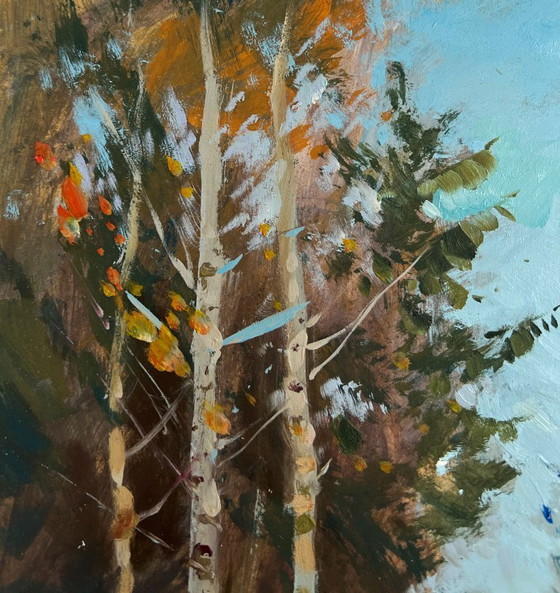 Image 1 of Original Oil Painting Winter Forest Landscape Rest in the winter forest