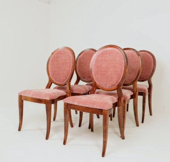 Image 1 of Ensemble de 6 chaises de salle à manger vintage en rose indienne