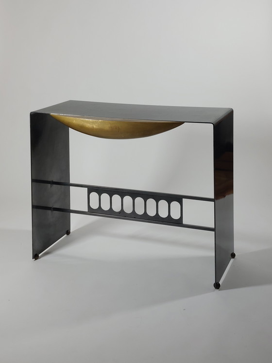 Image 1 of Consolle vintage postmoderna, acciaio, cassetto, Bucciarelli Milano