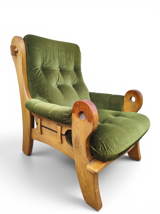 Image 1 of Pair of brutalist oak armchairs 