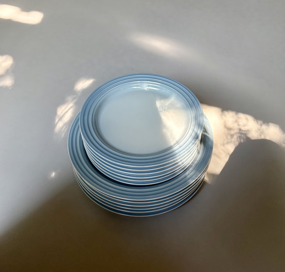 Image 1 of Juego de 6 platos Le Creuset azul claro para desayuno y cena (como nuevos).