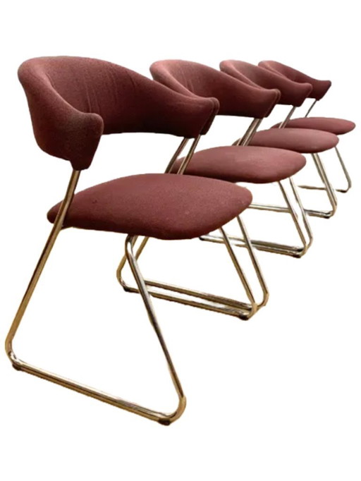 Set of 4 Chrome Armchairs, 1970s, Czechoslovakia