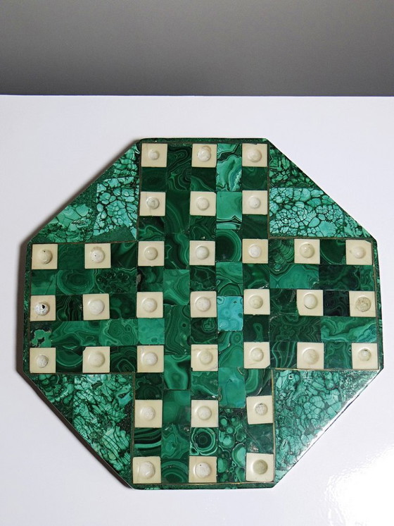 Image 1 of Solitaire octogonal en malachite et bakélite vintage années 50-60